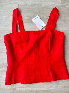 Bright Red 100% Linen Tank Top | Square Neck Structured Cami | NWT | Quince